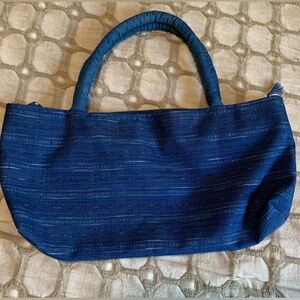 Blue Textured Tote Bag